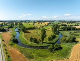 Ein Kanu zwischen der malerischen Landschaft der Schlei