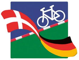 Logo der Grenzroute mit deutscher und dänischer Flagge und Schlagbaum